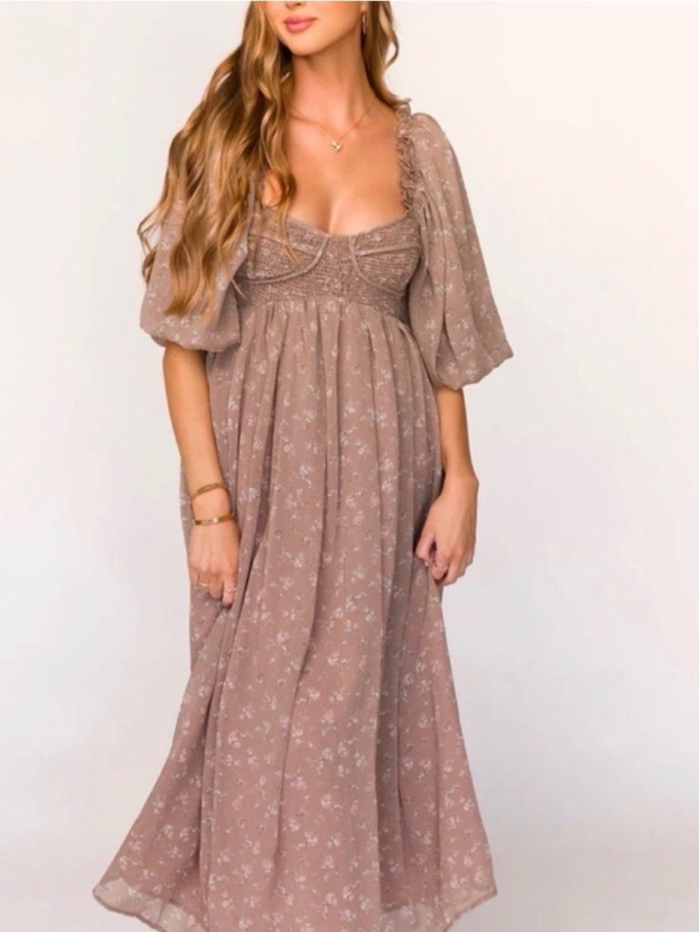 Worth Collective Harlow taupe floral maxi dress, size S